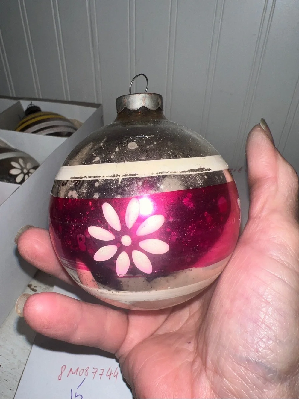 6 Antique Shiny Brite Mercury glass large ornaments mica